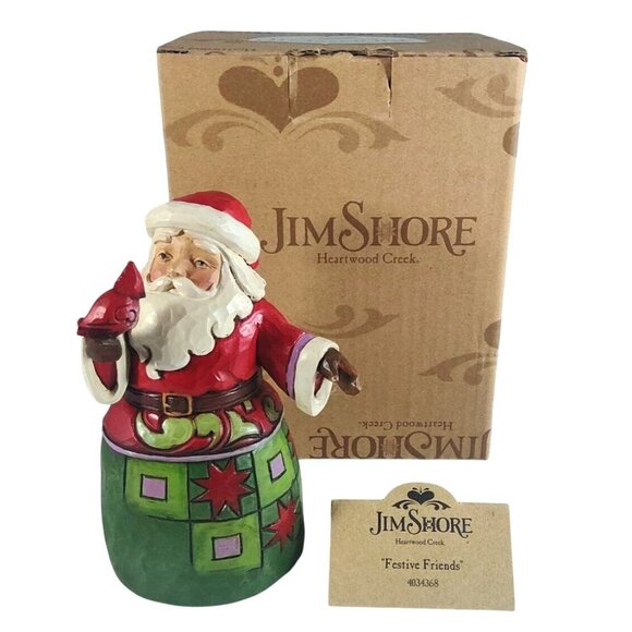 Jim Shore Heartwood Creek "Festive Friends" Pint-Sized Santa w/Cardinal Figurine - Picture 1 of 16